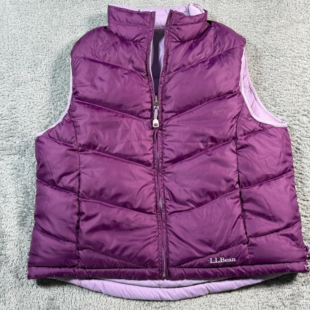 Y2K LL Bean Reversible Goose Down‎ Puffer Vest Purple Womens Large Full Zip